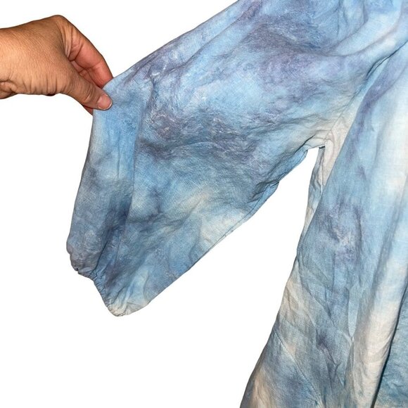 River Sky Womens Dress Size Medium Blue Linen Melody Off The Shoulder Tie Dye - Picture 3 of 7